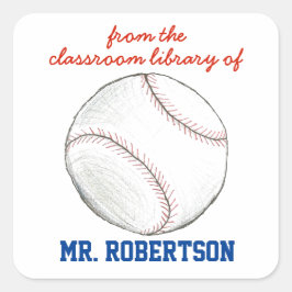 Baseball personalized teacher gift bookplate quadratischer aufkleber