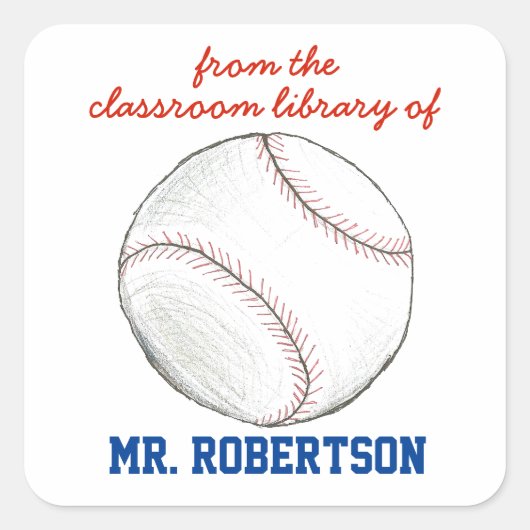Baseball personalized teacher gift bookplate quadratischer aufkleber (Vorderseite)