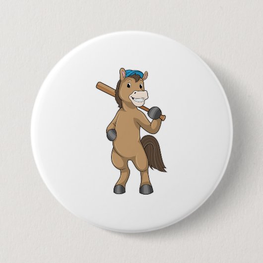 Baseball-Pferd mit Baseballschläger Button (Vorderseite)