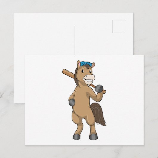 Baseball-Pferd mit Baseballschläger Postkarte (Vorne/Hinten)
