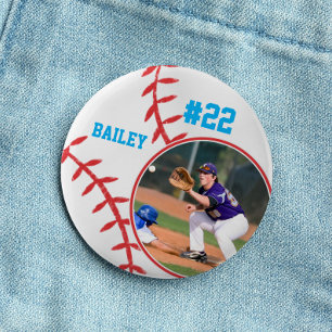 Baseball Pin Name Jersey Nummer Foto Himmelblau Button