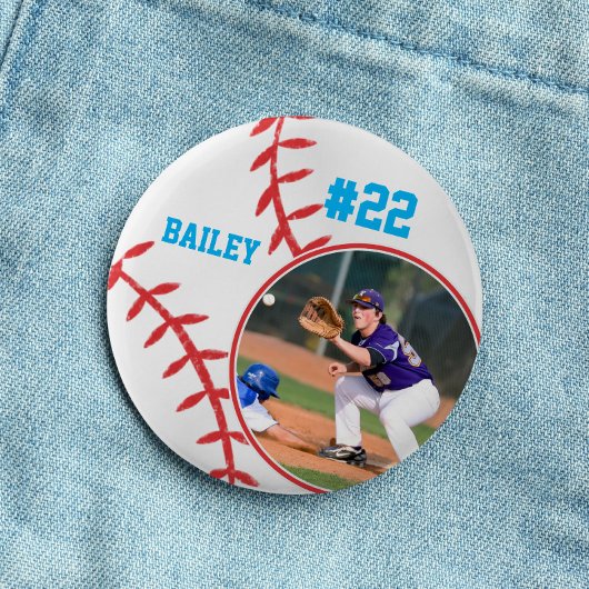 Baseball Pin Name Jersey Nummer Foto Himmelblau Button