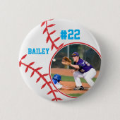 Baseball Pin Name Jersey Nummer Foto Himmelblau Button (Vorderseite)