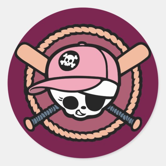 Baseball Pirate - Girls Runder Aufkleber (Vorderseite)