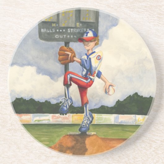 Baseball Pitcher auf dem Berg von Jay Throckmorton Sandstein Untersetzer (Vorne)