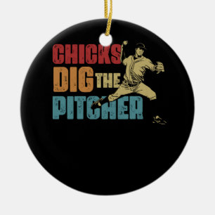 Baseball Pitcher Funny Chick Dig The Pitcher Softw Keramik Ornament