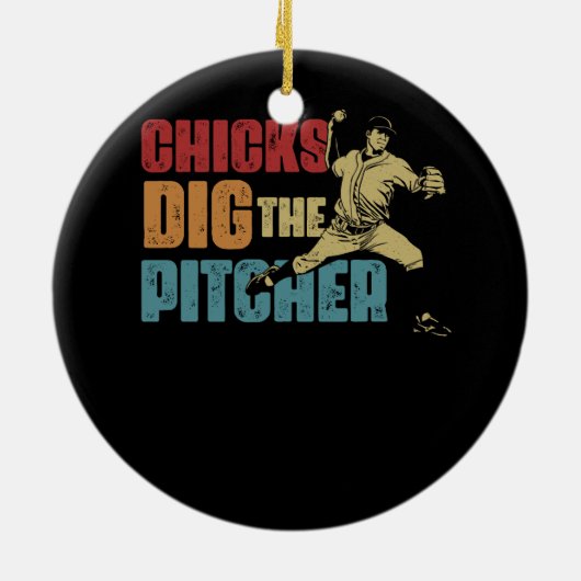 Baseball Pitcher Funny Chick Dig The Pitcher Softw Keramik Ornament (Hinten)