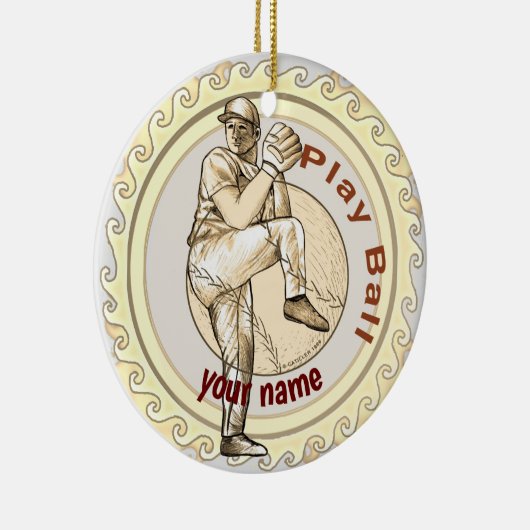 Baseball Pitcher spielen Keramik Ornament (Rechts)