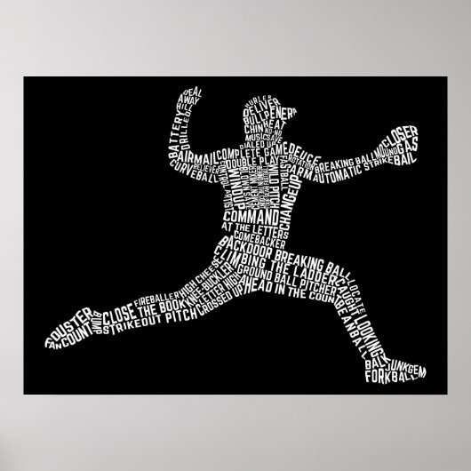 Baseball Pitcher Typografy Art Poster (Vorne)