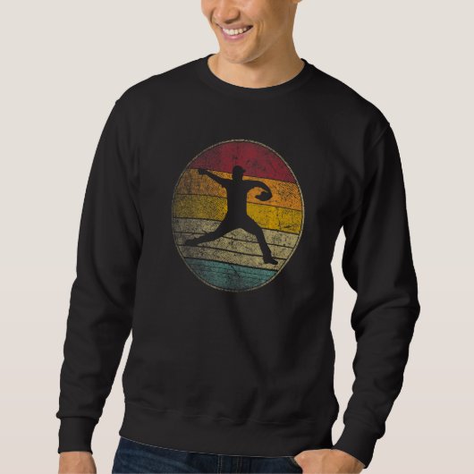 Baseball-Pitcher wirft Ballhandschuh Retro 70er 80 Sweatshirt (Vorderseite)