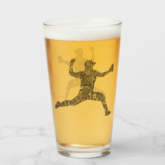 Baseball Pitcher Word Art Typografie Glas (Rückseite (gefüllt))