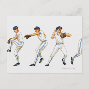 Baseball-Pitching-Technik, mehrere Bilder Postkarte