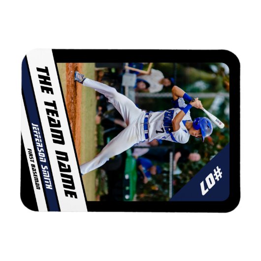 Baseball Player Anpassbar Black Blue Magnet (Horizontal)