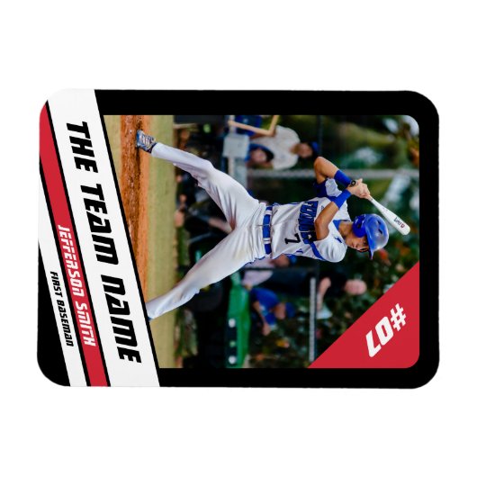 Baseball Player Anpassbar Schwarz Rot Magnet (Horizontal)