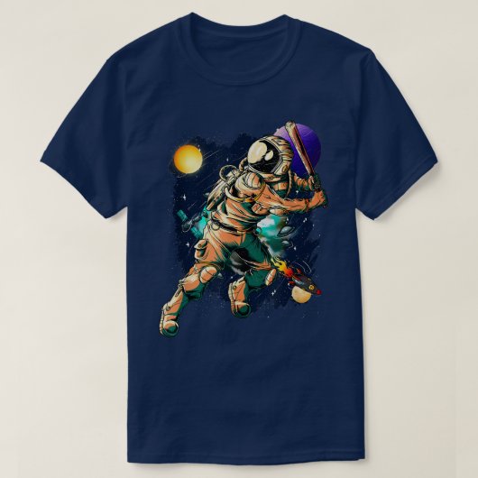 Baseball Player Astronaut Outer Space UFO Planets T-Shirt (Design vorne)