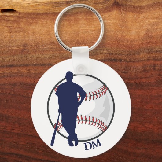 Baseball Player Blue Batter Monogram Schlüsselanhänger (Vorderseite)