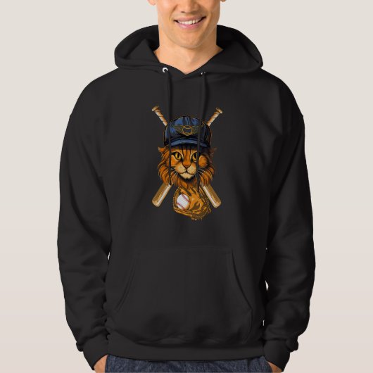 Baseball Player Cat Kitten Pitcher Batter Catcher  Hoodie (Vorderseite)