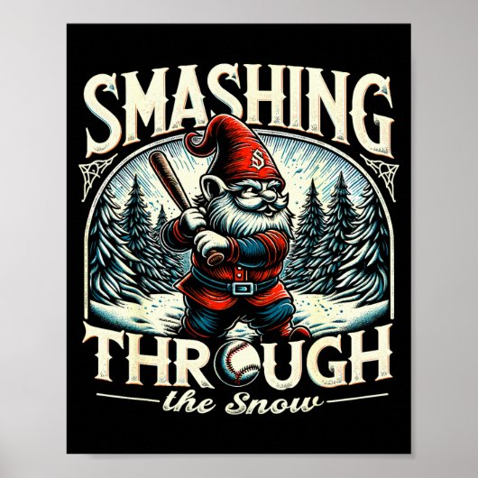 Baseball Player Christmas Gnome, Smashing Through Poster (Vorne)