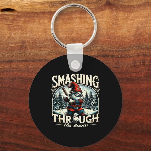 Baseball Player Christmas Gnome, Smashing Through Schlüsselanhänger (Vorderseite)