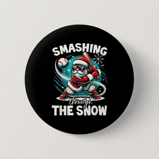Baseball Player Christmas Santa, Smashing Through Button (Vorderseite)