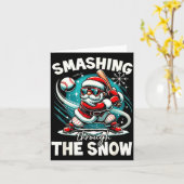 Baseball Player Christmas Santa, Smashing Through Karte (Gelbe Blume)