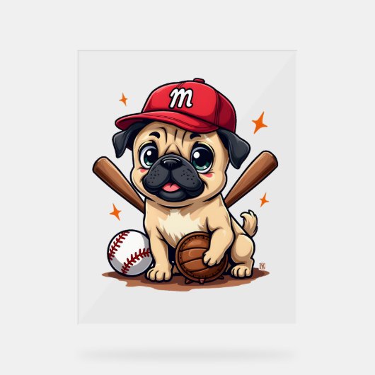 Baseball Player Coach Mops Dog Lover Mops Mama Acrylschild (Vorderseite)