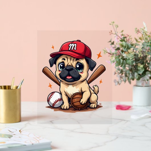 Baseball Player Coach Mops Dog Lover Mops Mama Acrylschild (Hochzeit)