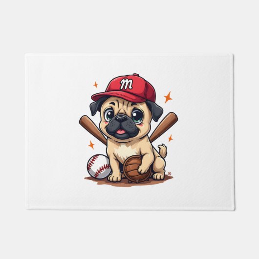 Baseball Player Coach Mops Dog Lover Mops Mama Fußmatte (Vorderseite)