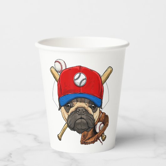 Baseball Player Coach Mops Dog Lover Mops Mama Pappbecher (Vorderseite)