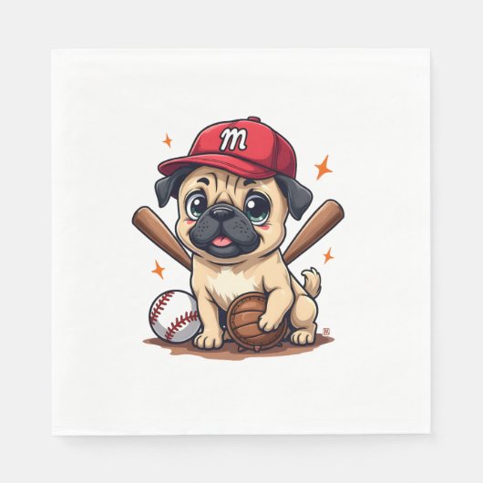 Baseball Player Coach Mops Dog Lover Mops Mama Serviette (Vorderseite)