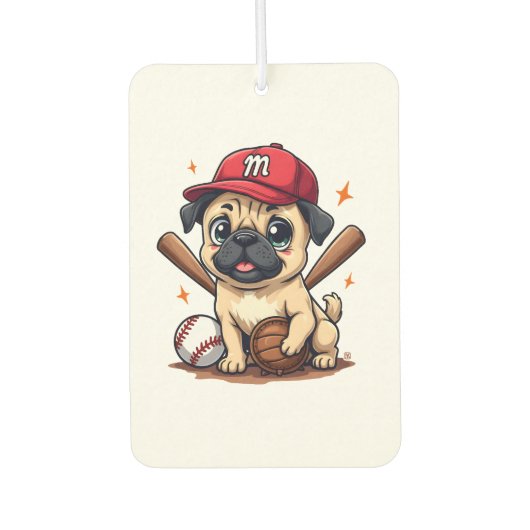 Baseball Player Coach Pug Dog Lover Pug Mom Autolufterfrischer (Vorderseite)