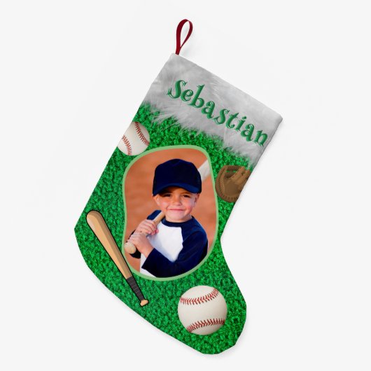 Baseball Player Coach Softball Foto Name Kleiner Weihnachtsstrumpf (Vorderansicht (hängend))