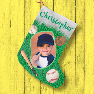 Baseball Player Coach Softball Foto Name Kleiner Weihnachtsstrumpf