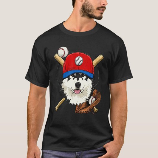 Baseball Player Coaches Alaskan Malamute Dog Pitch T-Shirt (Vorderseite)