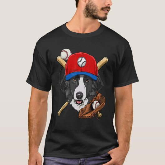 Baseball Player Coaches Border Collie Dog Pitcher  T-Shirt (Vorderseite)