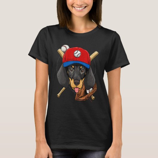 Baseball Player Coaches Dachshund Weiner Dog Pitch T-Shirt (Vorderseite)