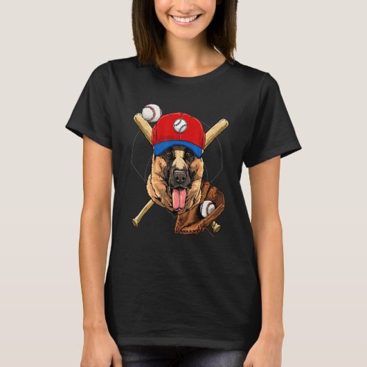 Baseball Player Coaches German Shepherd Dog Pitche T-Shirt (Vorderseite)