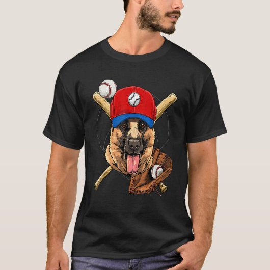 Baseball Player Coaches German Shepherd Dog Pitche T-Shirt (Vorderseite)