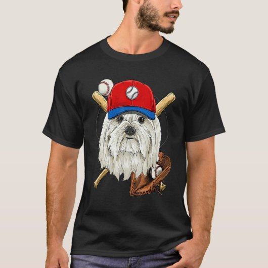 Baseball Player Coaches Maltese Dog Pitcher Catch T-Shirt (Vorderseite)