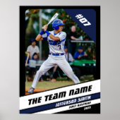 Baseball Player Custom Gift Schwarz-weiß Blue Poster (Vorne)