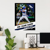Baseball Player Custom Gift Schwarz-weiß Blue Poster (Heimbüro)