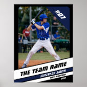 Baseball Player Custom Gift Schwarz-weiß Blue Poster (Vorne)