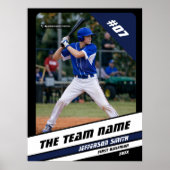 Baseball Player Custom Gift Schwarz-weiß Blue Poster (Vorne)