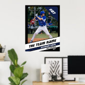 Baseball Player Custom Gift Schwarz-weiß Blue Poster (Heimbüro)