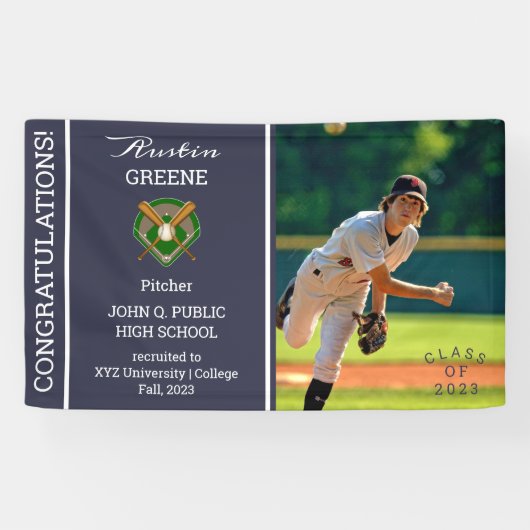 Baseball Player Foto Blue Abschluss Banner (Horizontal)