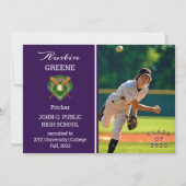 Baseball Player Foto Lila Abschluss Einladung (Vorderseite)