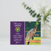 Baseball Player Foto Lila Abschluss Vielen Dank Postkarte (Stehend Vorderseite)