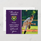 Baseball Player Foto Lila Abschluss Vielen Dank Postkarte (Vorne/Hinten)