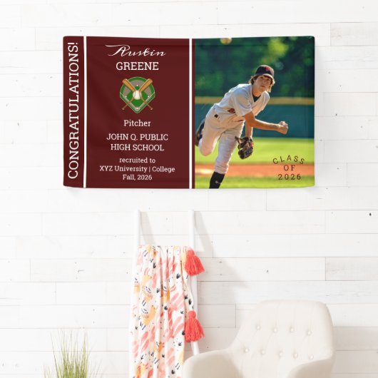 Baseball Player Foto Maroon Abschluss Banner (Insitu)