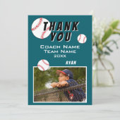 Baseball Player Foto Vielen Dank Coach Card Dankeskarte (Stehend Vorderseite)